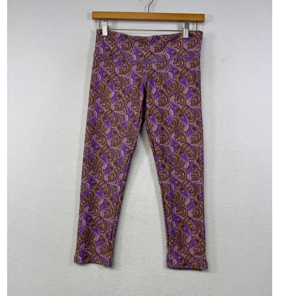 Quiet Storm Paisley Leggings Women M Purple‎ Pink Cropped High Rise Stretch USA
